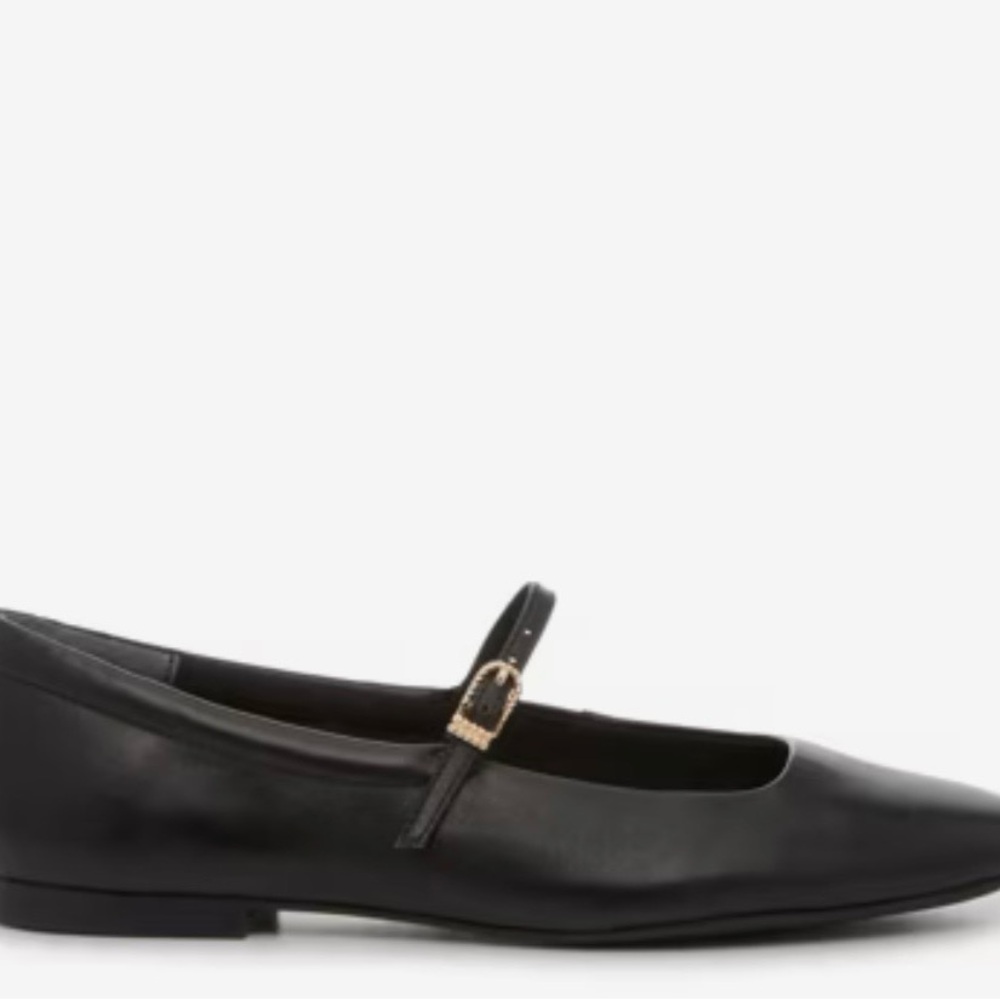 Dolce vita Aileen Black Mary Jane Leather Ballet Flat with Gold Buckle